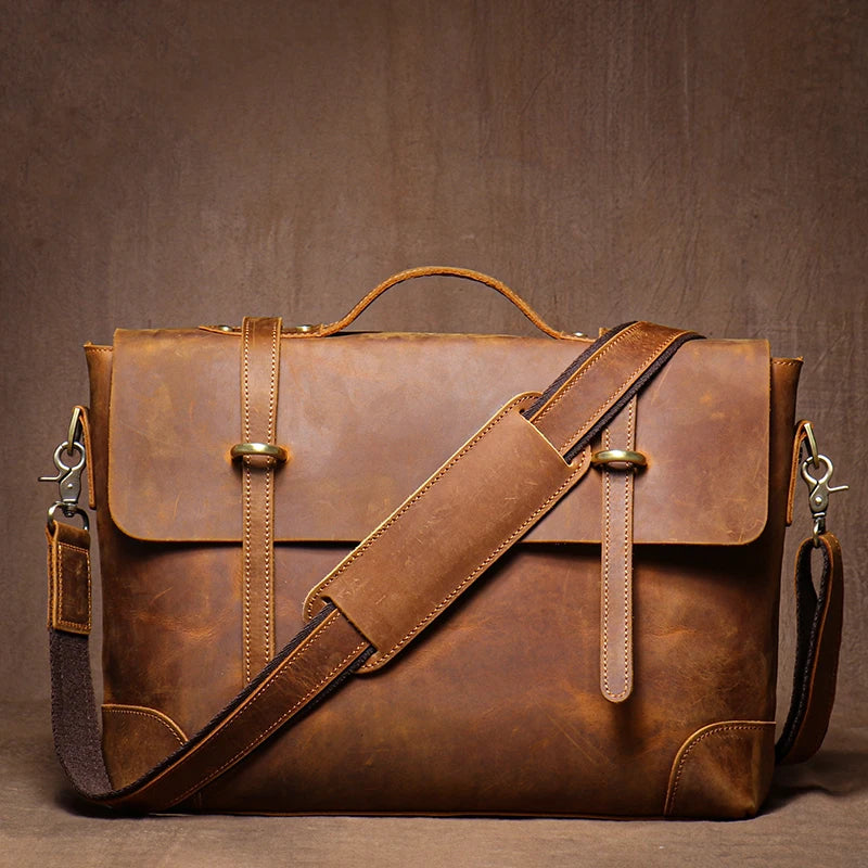 Sac en cuir marron clair vintage de luxe, avec bandoulière ajustable et amovible
