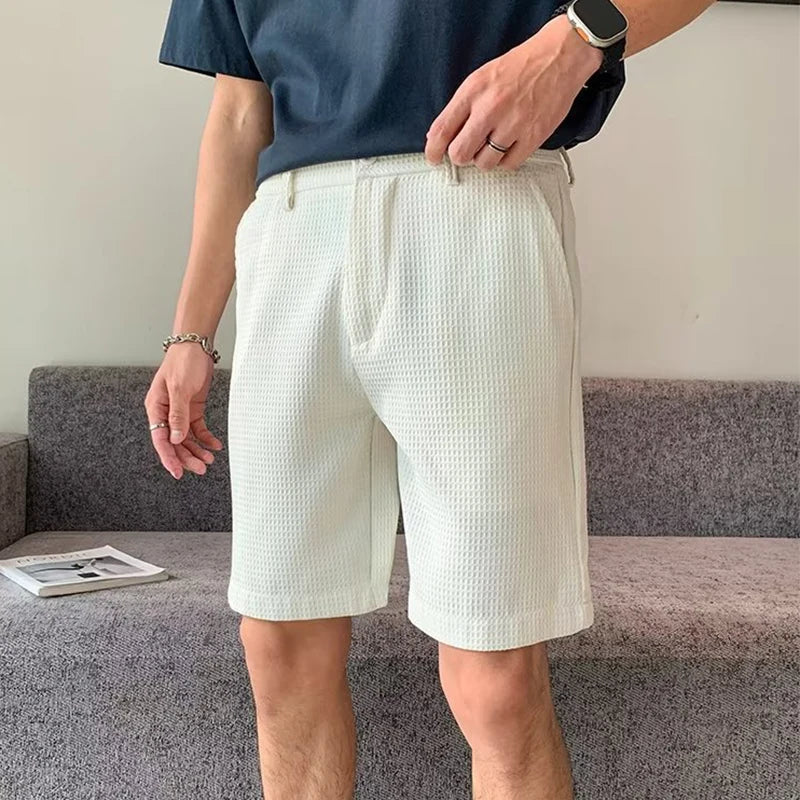 Short BASIL homme blanc cassé – Short habillé en tissu gaufré léger, coupe droite chic et naturelle, inspiration estivale Old Money