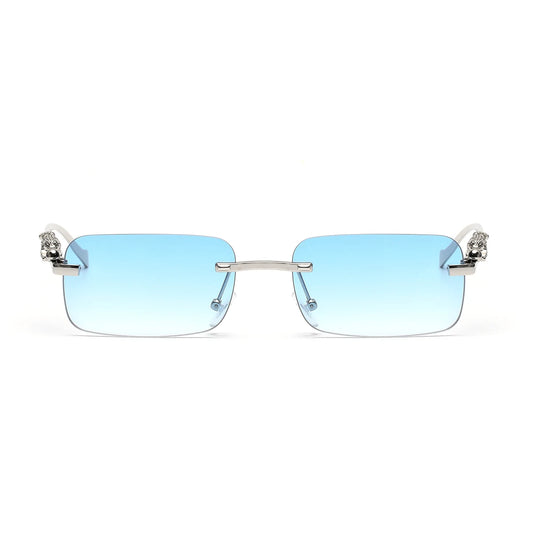 Lunettes de soleil SOLEMAR design chic, monture argenté, verres bleus, protection UV pour un look contemporain