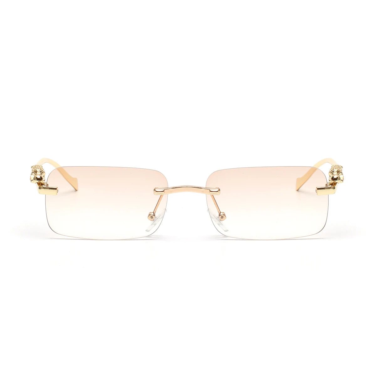 Lunettes de soleil SOLEMAR vue de face, design sophistiqué, monture dorée, verres fumés marrons, protection UV pour un look contemporain