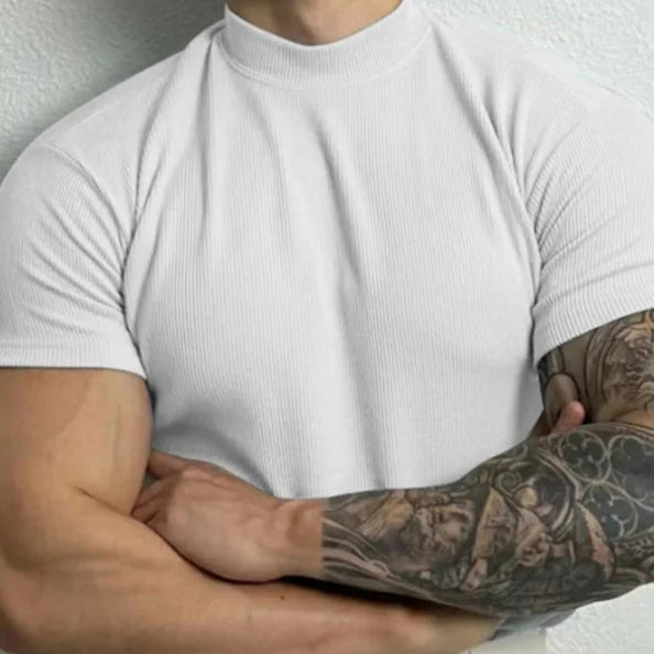 T-shirt blanc style old money slim col montant homme