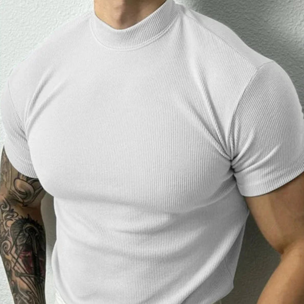 T-shirt blanc look old money slim col montant homme vue de face