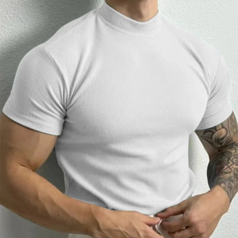 T-shirt blanc look old money slim col montant homme