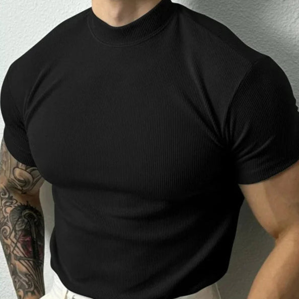 T-shirt noir style old money slim col montant homme