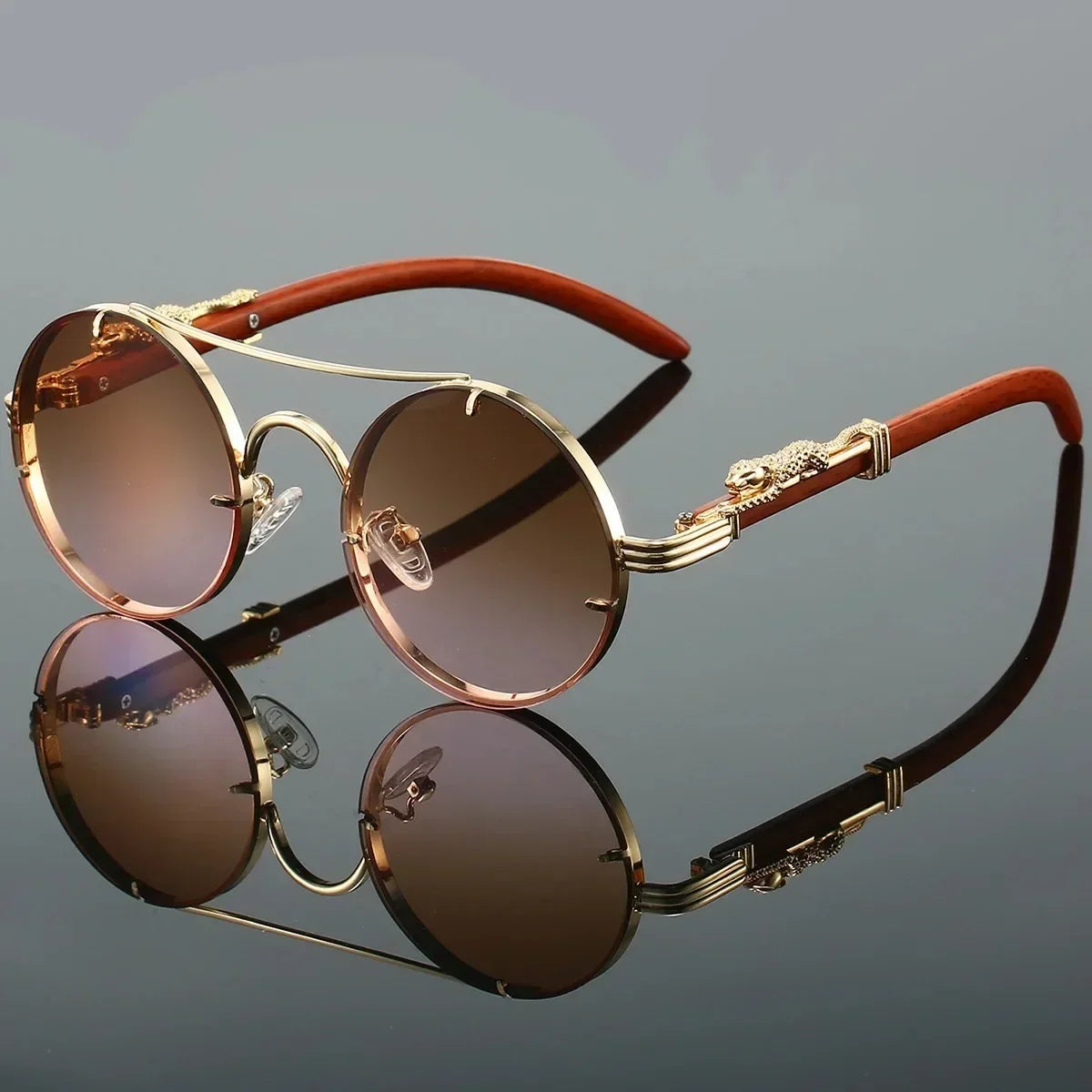 Lunettes VENETO avec monture en alliage, verres antireflet et UV400, bois, dorée, marron, fumé, style rétro punk, unisexe et disponibles en plusieurs coloris