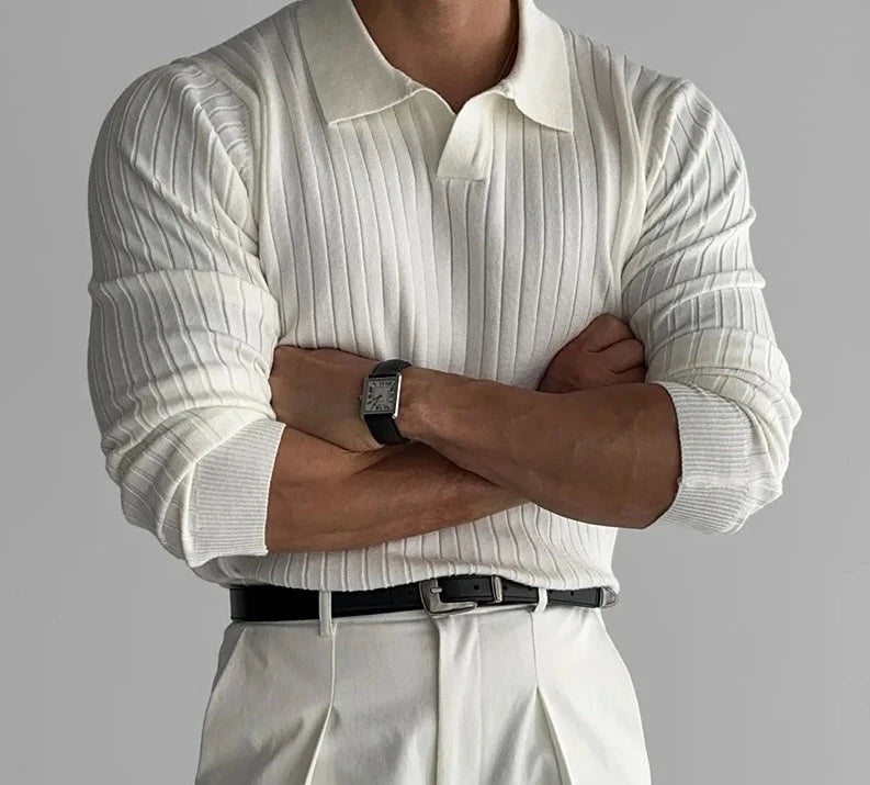 polo rayé manches longues blanc style old money