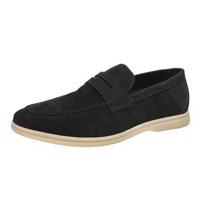 Mocassins en daim de vache noir pour homme style old money  