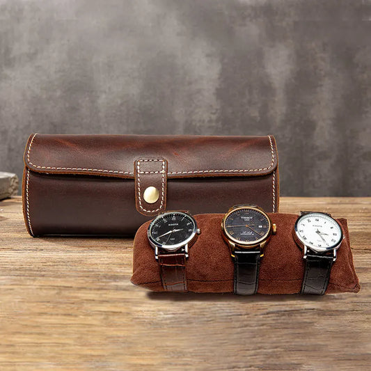 Boîte en cuir premium avec rabat, 3 compartiments pour montres, idéale pour voyager