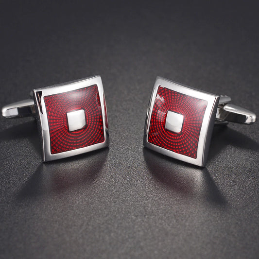 Boutons de manchette carrés en acier poli, rouge, design sobre et intemporel, idéal pour un look professionnel, habillé