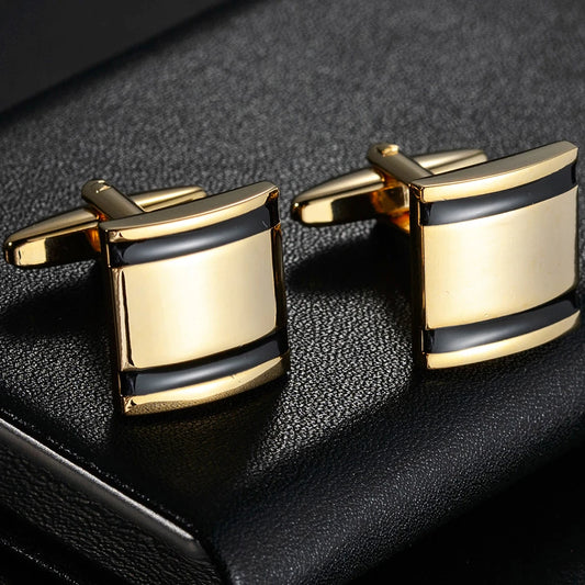 Boutons de manchette en acier inoxydable métal, or et noir, design épuré, accessoire classique pour chemise habillée