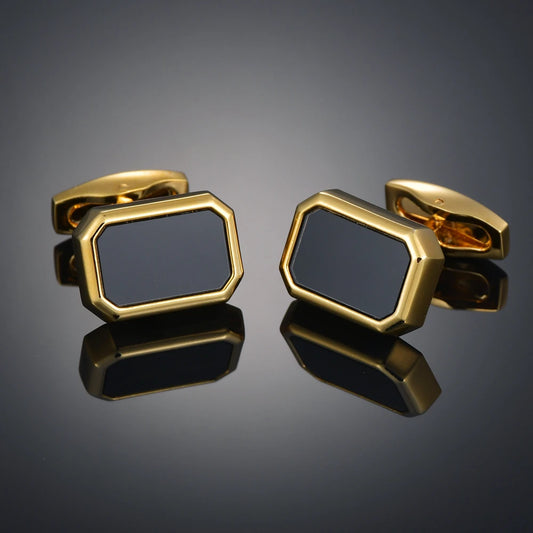 Boutons de manchette rectangulaires en or et noir, élégance discrète pour costume de mariage ou bureau, style Old money