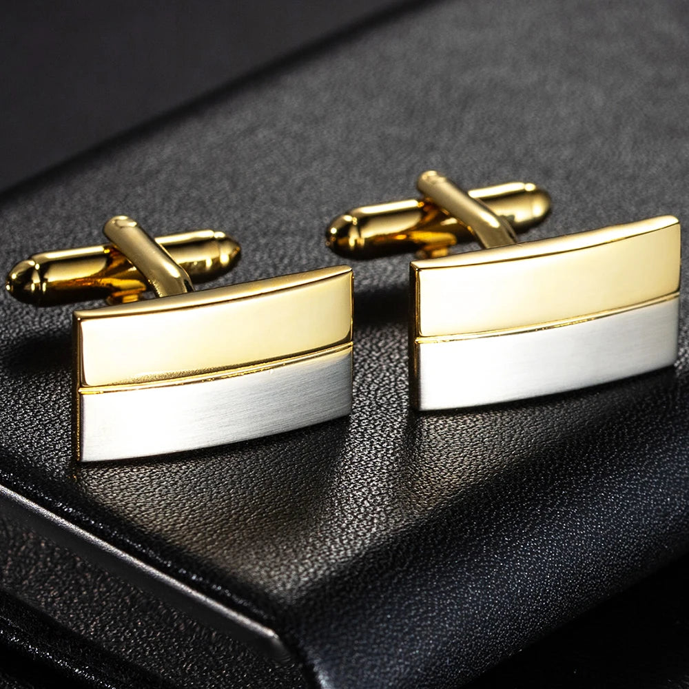 Boutons de manchette rectangulaires incurvés, en argent et or, brossé, élégance discrète pour costume de mariage ou bureau