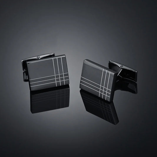 Boutons de manchette rectangulaires en métal noir et argent, élégance discrète pour costume de mariage ou bureau