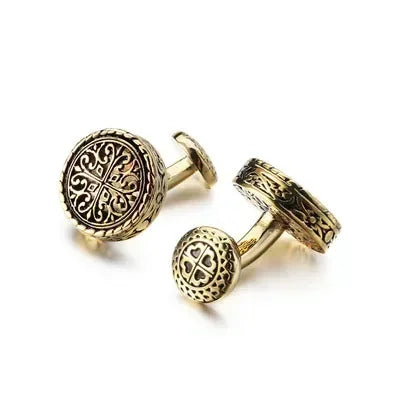 Boutons de manchette en or sculptés, motif royal grec, accessoire de luxe pour homme, idéal pour un costume ou une chemise habillée
