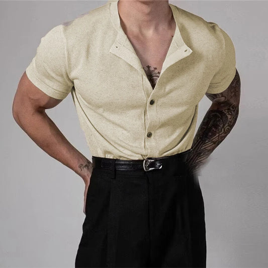Chemise crème en maille fine homme, look old money chic et estival