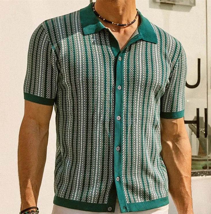 chemise verte tricôtée rayures jacquard élégante