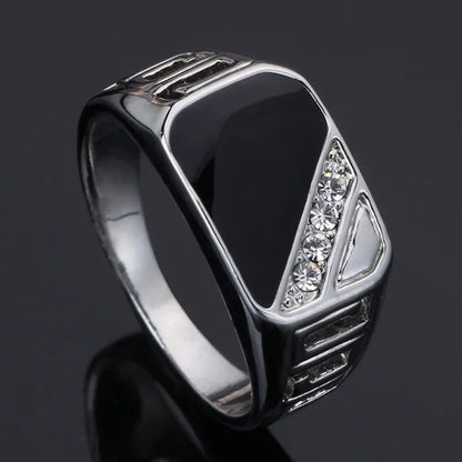 Bague mode homme, chevalière rectangulaire chic en alliage de zinc et acier inoxydable.