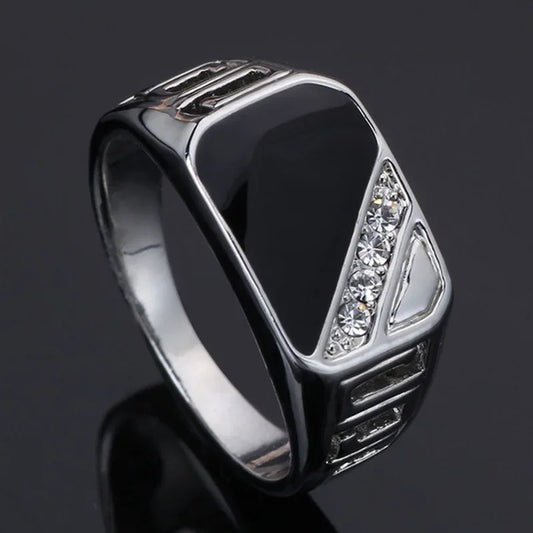 Bague mode homme, chevalière rectangulaire chic en alliage de zinc et acier inoxydable.