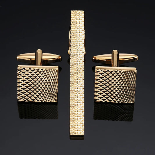 Ensemble boutons de manchette carrés effet crocodile et pince à cravate minimaliste, accessoire pour costume élégant