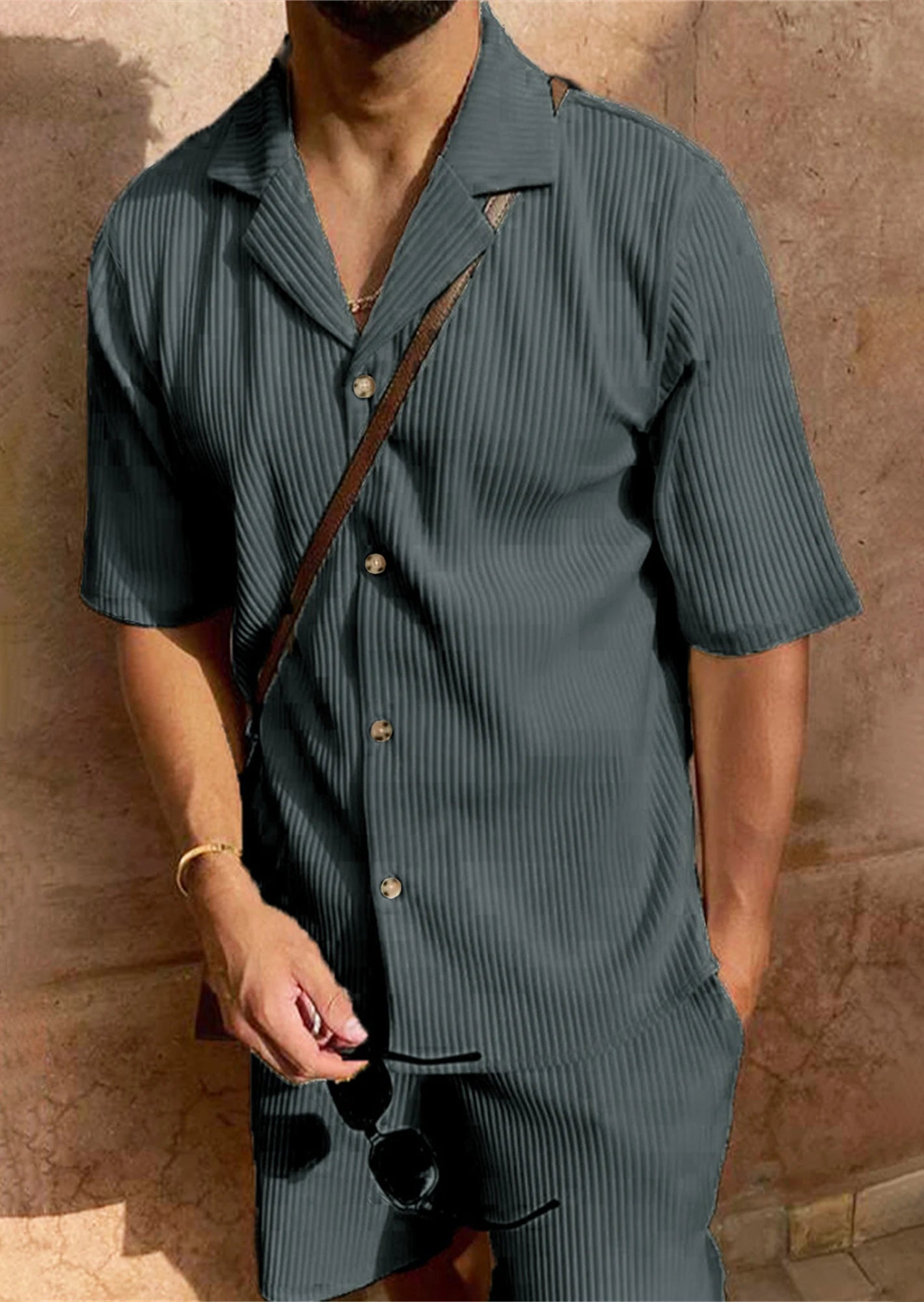Look gris velours homme - coupe chic - style old money casual haut de gamme