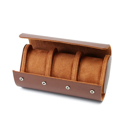 Coffret de voyage en cuir et daim marron pour montres, protection haut de gamme avec intérieur doux