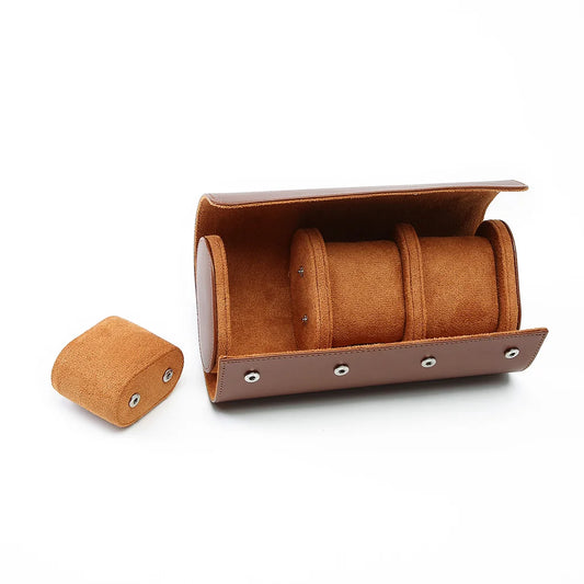 Écrin en cuir vintage et daim marron avec 3 compartiments, idéal pour protéger et transporter vos montres