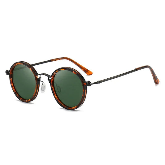 Lunettes de soleil “Giovanni” avec monture ronde en métal TR couleur tortue, verres polarisés, protection UV400 et filtre anti-lumière bleue