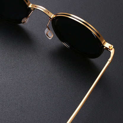 Lunettes de soleil Giovanni monture ronde en métal et TR, verres polarisés antireflet UV400 et protection anti-lumière bleue, noir et or 