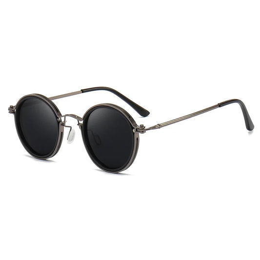 Lunettes de soleil Giovanni monture ronde en métal et TR, verres polarisés antireflet UV400 et protection anti-lumière bleue, argent et noir