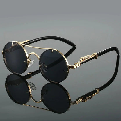 Lunettes de soleil VENETO rondes rétro punk vintage, verres multicolores UV400, noir et or, monture en alliage, design de luxe