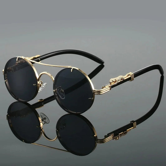 Lunettes de soleil VENETO rondes rétro punk vintage, verres multicolores UV400, noir et or, monture en alliage, design de luxe
