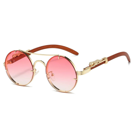 Lunettes de soleil VENETO en alliage, couleur dorée, or, bois, rose, verres multicolores UV400, design vintage avec double pont, adaptées à un style audacieux et moderne
