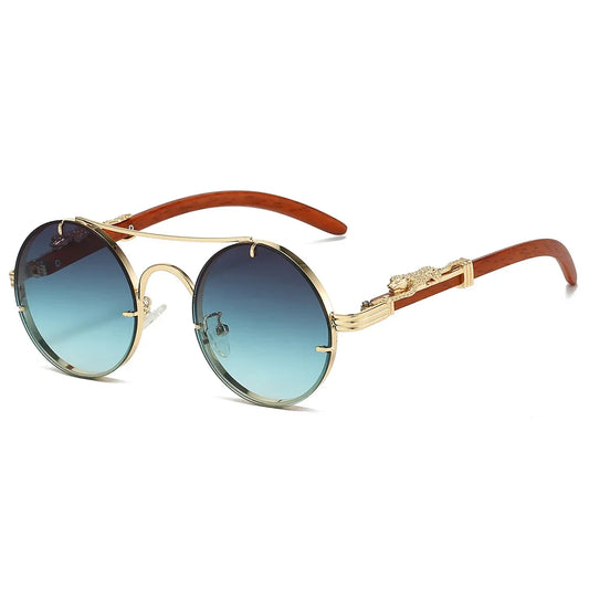 Lunettes de soleil VENETO, design vintage et punk, monture métallique effet bois et dorée, verres UV400 effet fumé, verres multicolores pour un look original et élégant