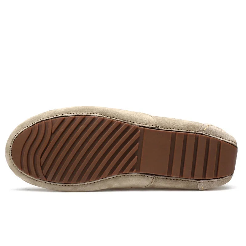 Mocassins en daim beige pour homme, chaussures bateau faites main, à enfiler, style décontracté chic, zoom dessous