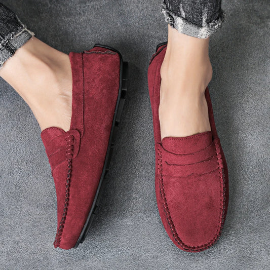 Mocassins bordeaux en daim pour homme