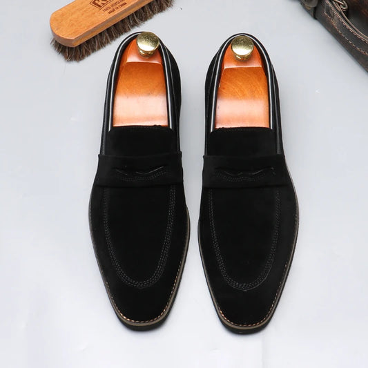 Mocassins classiques noirs en daim pour homme, style britannique, confort décontracté