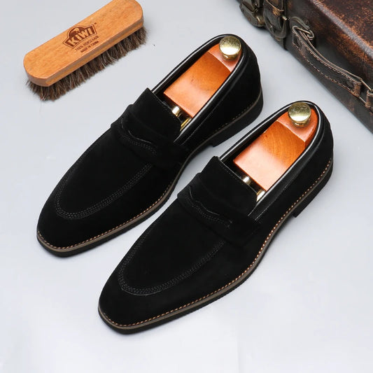 Mocassins classiques noirs en daim pour homme, style britannique, confort décontracté