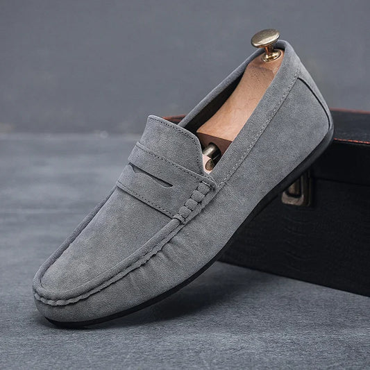 Mocassins gris pour homme, chaussures plates décontractées, respirantes, semelle souple