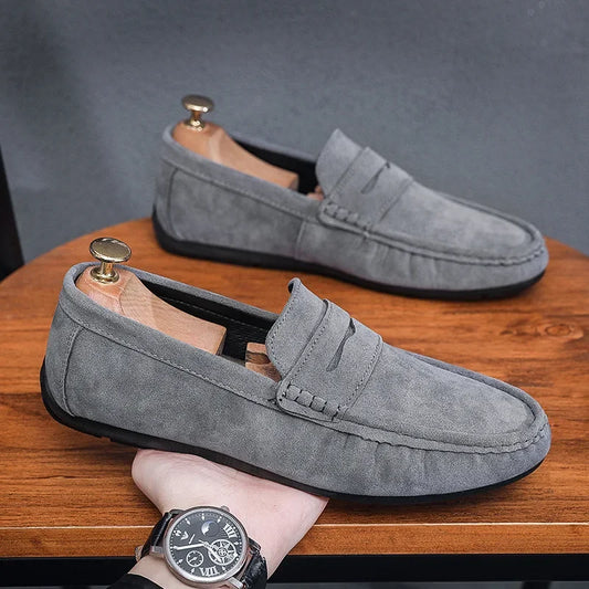 Mocassins gris pour homme, chaussures plates décontractées, respirantes, semelle souple