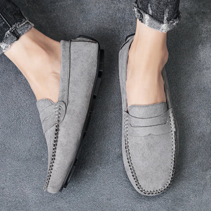 Mocassins gris en daim pour homme
