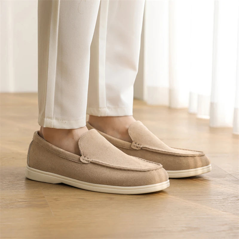 Mocassins beige en daim véritable, confort et raffinement, style old money