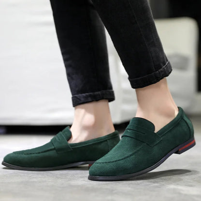 Mocassins verts pour homme, chaussures à enfiler, élégantes et décontractées, matière de qualité