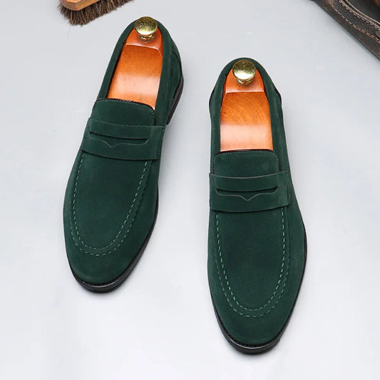 Mocassins verts pour homme, chaussures à enfiler, élégantes et décontractées, en daim