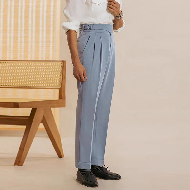 Pantalon ANATOLE homme bleu, look chic et décontracté, coupe droite fluide