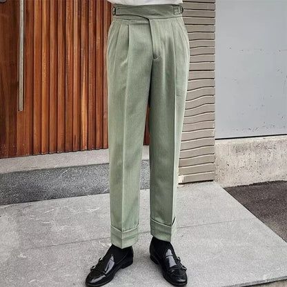 Pantalon ANATOLE homme vert, taille haute élégante, coupe droite style Old Money