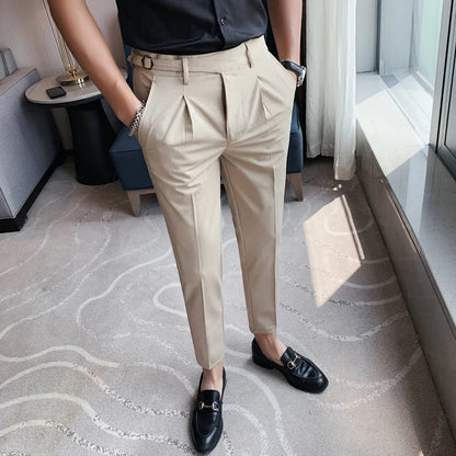 Pantalon DRAYTON beige élégant, pli marqué et coupe habillée décontractée