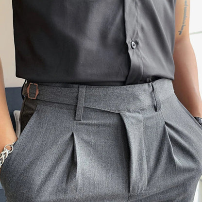 Pantalon slim gris DRAYTON, coupe courte, ceinture ajustable,et tissu extensible 