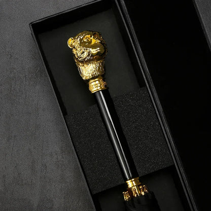 Parapluie de luxe à long manche avec sceptre tête de singe, motif astrologique chinois. Élégant et rétro avec poignée en or, symbolisant l’intelligence et l’agilité.