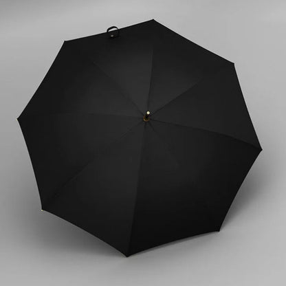 Vue de dos du parapluie noir en bois vintage, tissu de qualité