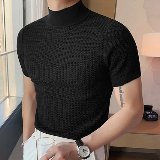 T-shirt pull slim noir en coton, style old money élégant et confortable